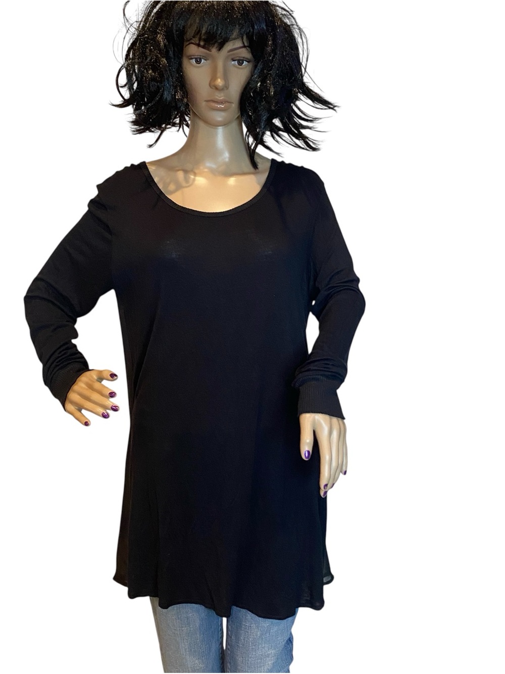 Red by BKE Tunic Top Tee Shirt Solid Front Sheer Back Panel Black Sz Medium VGC